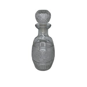Vintage Clear Glass Decanter w Stopper‎ Diamond Cut Pattern Small Barware 8.5"